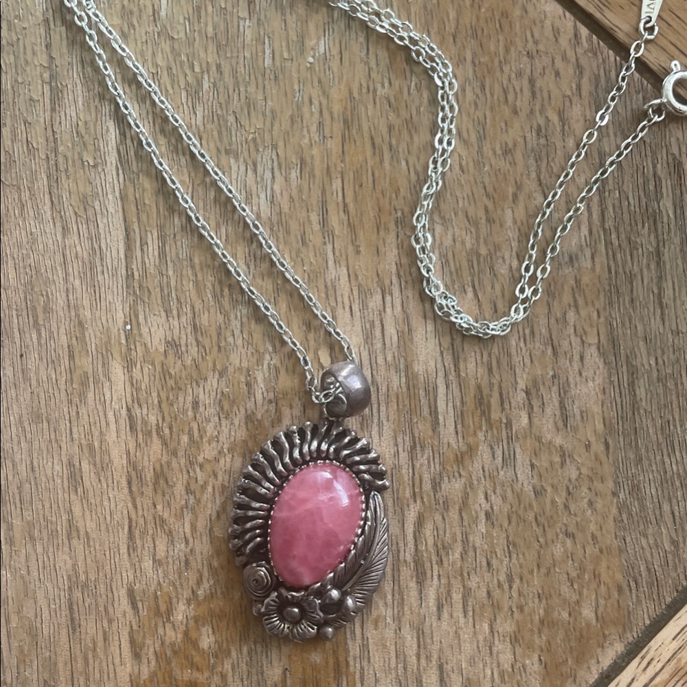Beautiful Coral Pendant Silver Accents Southwestern Design